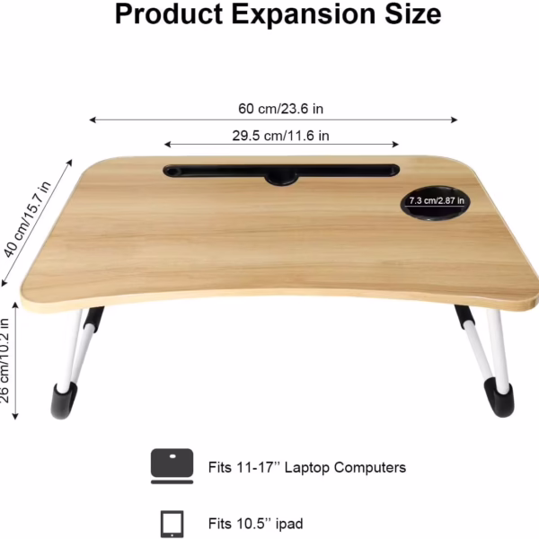 Alternative view of Foldable Wooden Laptop Table with Cup Holder & Phone Slot
