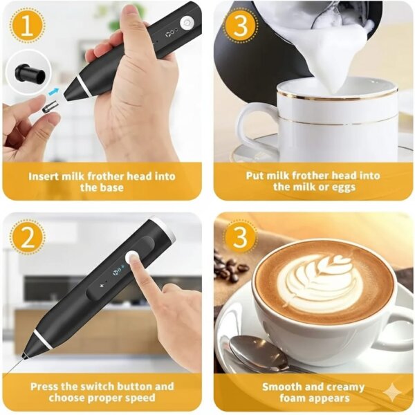 Rechargeable Coffee Beater – USB Rechargeable Powerful Milk Frother for Coffee, Cappuccino, Latte, Matcha, Hot Chocolate & Kitchen Use | High-Speed Stainless Steel Whisk Mixer - Image 3