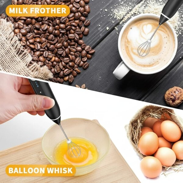 Alternative view of Rechargeable Coffee Beater – USB Rechargeable Powerful Milk Frother for Coffee, Cappuccino, Latte, Matcha, Hot Chocolate & Kitchen Use | High-Speed Stainless Steel Whisk Mixer